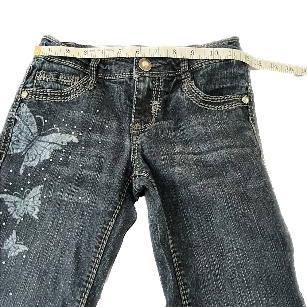 SO girls butterfly rhinestone blue jeans Size 8